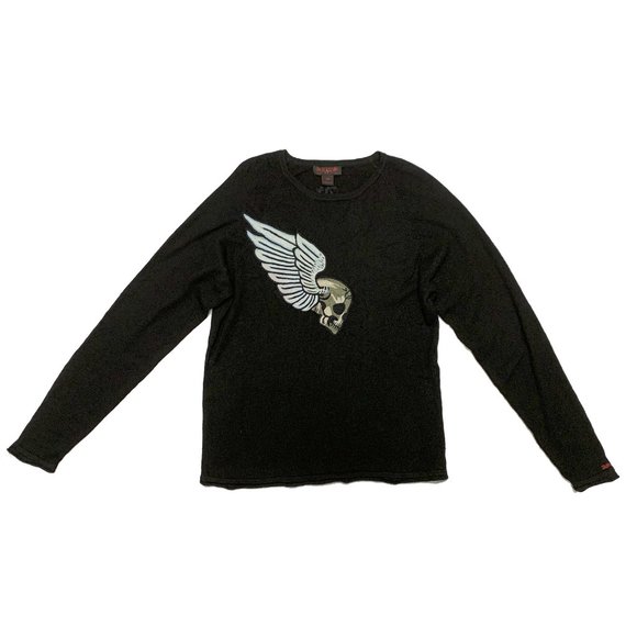 Raw7 Men's Cashmere Sweater Skullwing with Embroiderey - Black - Picture 1 of 3